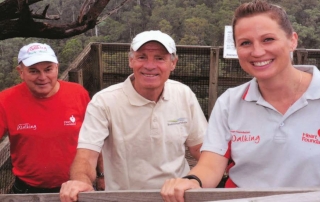 Jim Stranger (left) with Joe van Beek, Friends of Tyers Park member, and Stacey Podmore, Health Promotion Officer Latrobe Community Health Services, on a reconnaissance for a Heart Foundation Park Walk at Petersons Lookout within the Tyers Park.